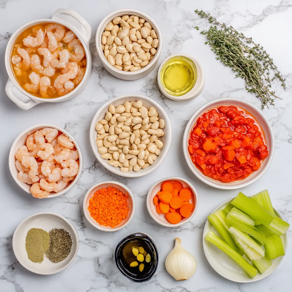 ingredients of Zesty Lemony Shrimp and Bean