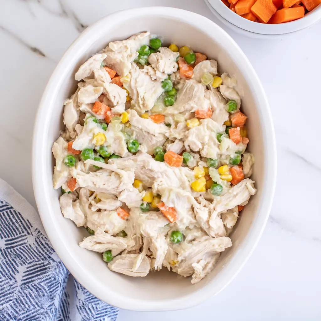 Mixing the chicken and vegetables 