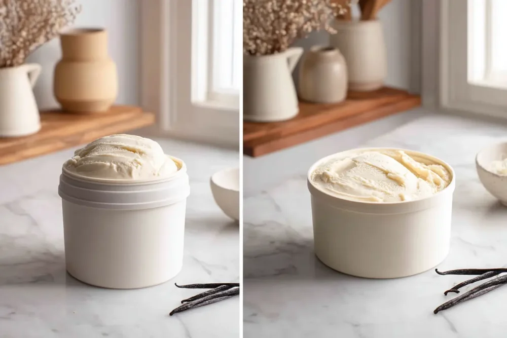 Ninja creami vanilla ice cream recipe pint container filled and ready to freeze .
