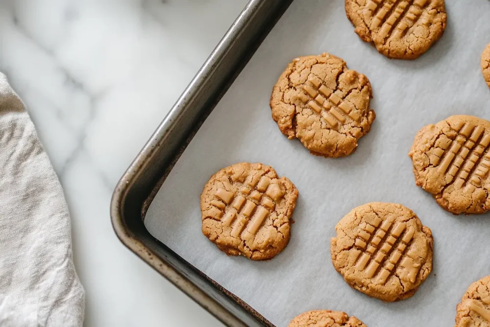 almond flour peanut butter cookies a golden edge against a slightly softer centre
