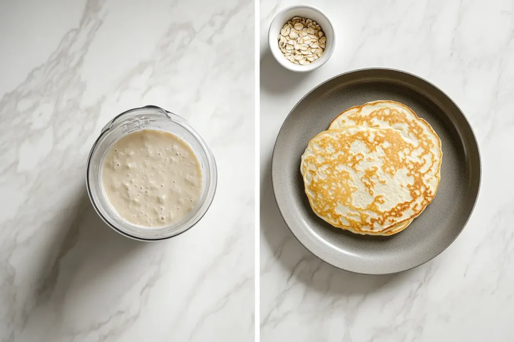 The batter for cottage cheese pancakes pours in a slow