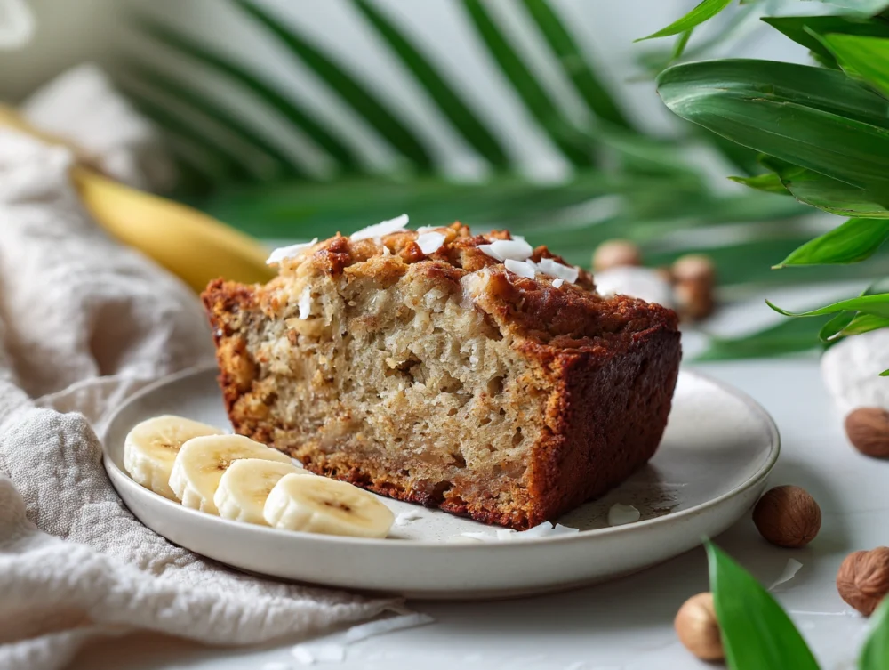 Moist Hawaiian Banana Bread Maui loaf with golden crust .