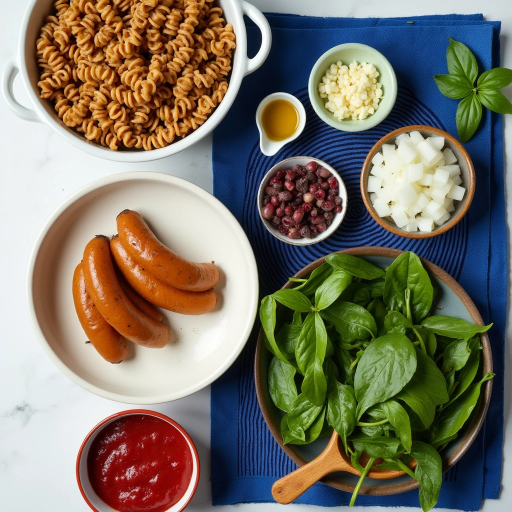 Ingredients of Sausage Fusilli Pasta