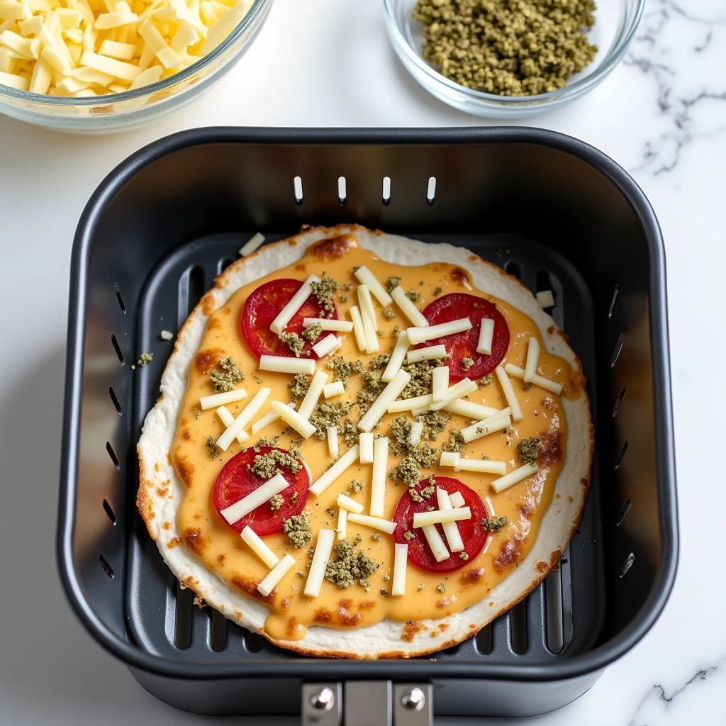 Step-by-step instructions for making pizza quesadillas in an air fryer.