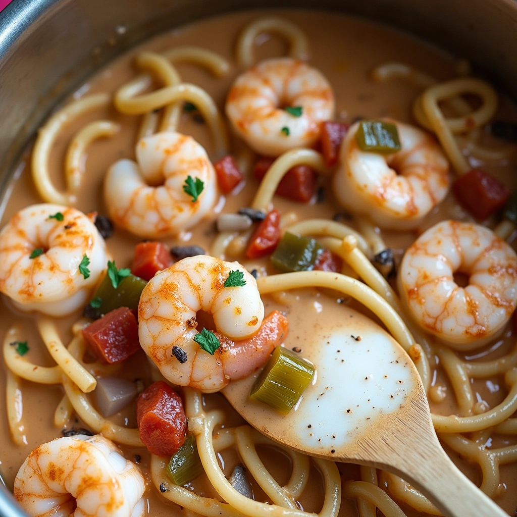 Delicious Cajun shrimp pasta with creamy sauce