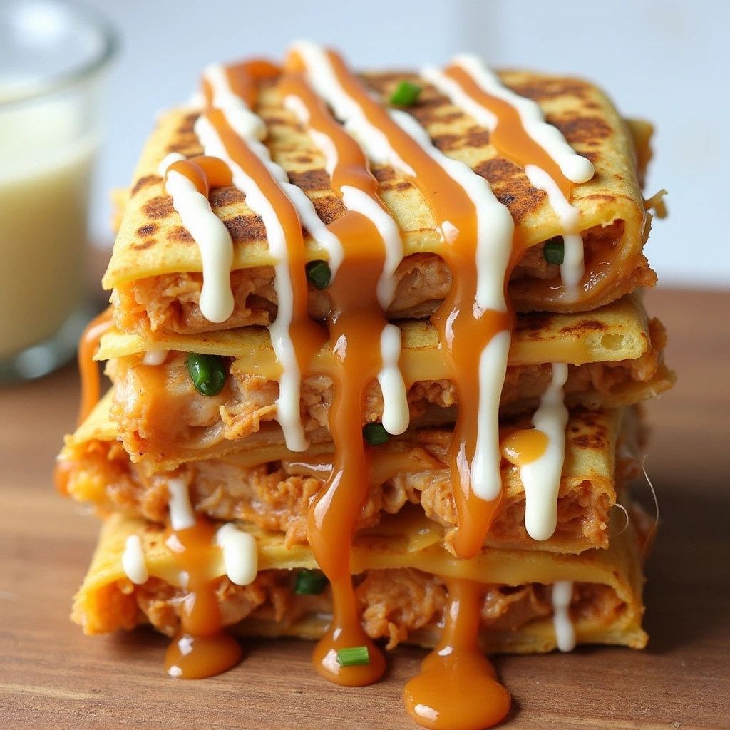 Close-up of buffalo chicken quesadilla