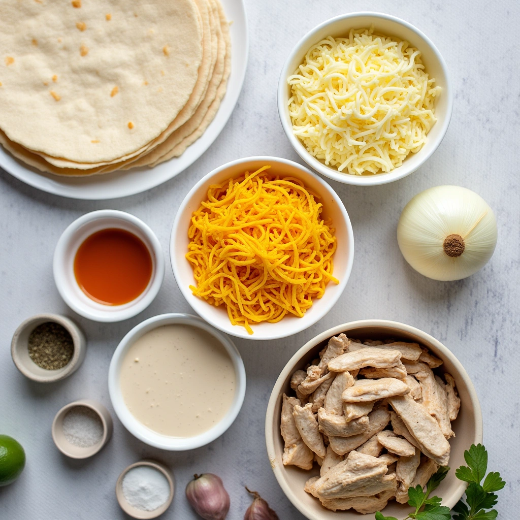 Ingredients of buffalo chicken quesadilla 