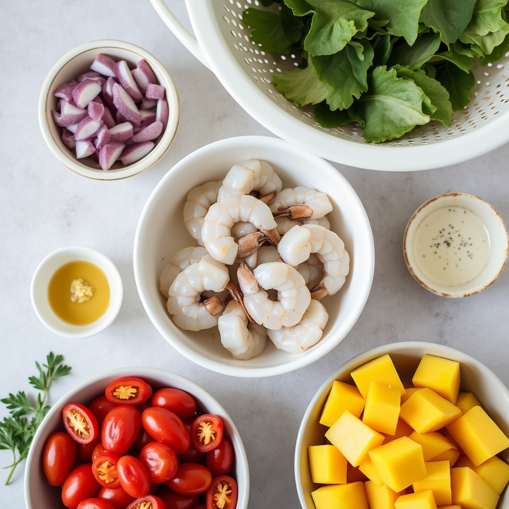 Tropical shrimp salad ingredients