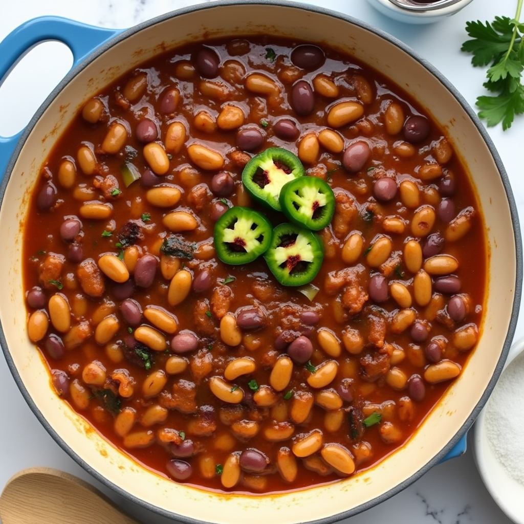 Homemade spicy baked beans