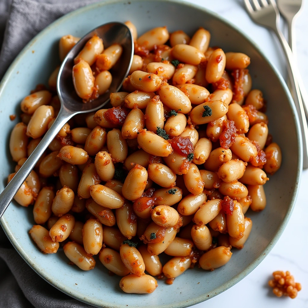 Homemade baked beans made from dry navy beans