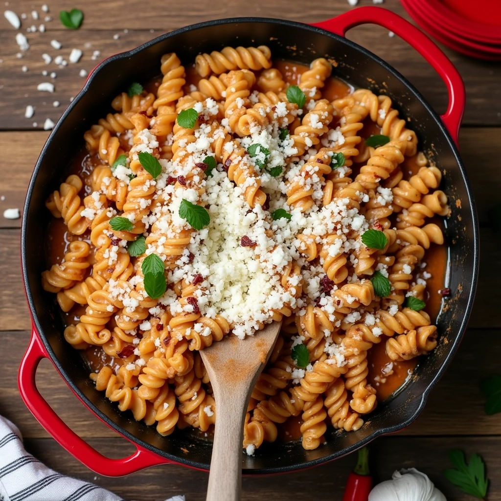 Delicious Fusilli pasta served with Indian-style spices