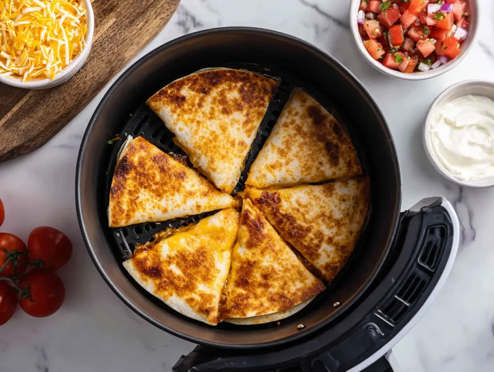 Air fryer quesadilla sliced into wedges