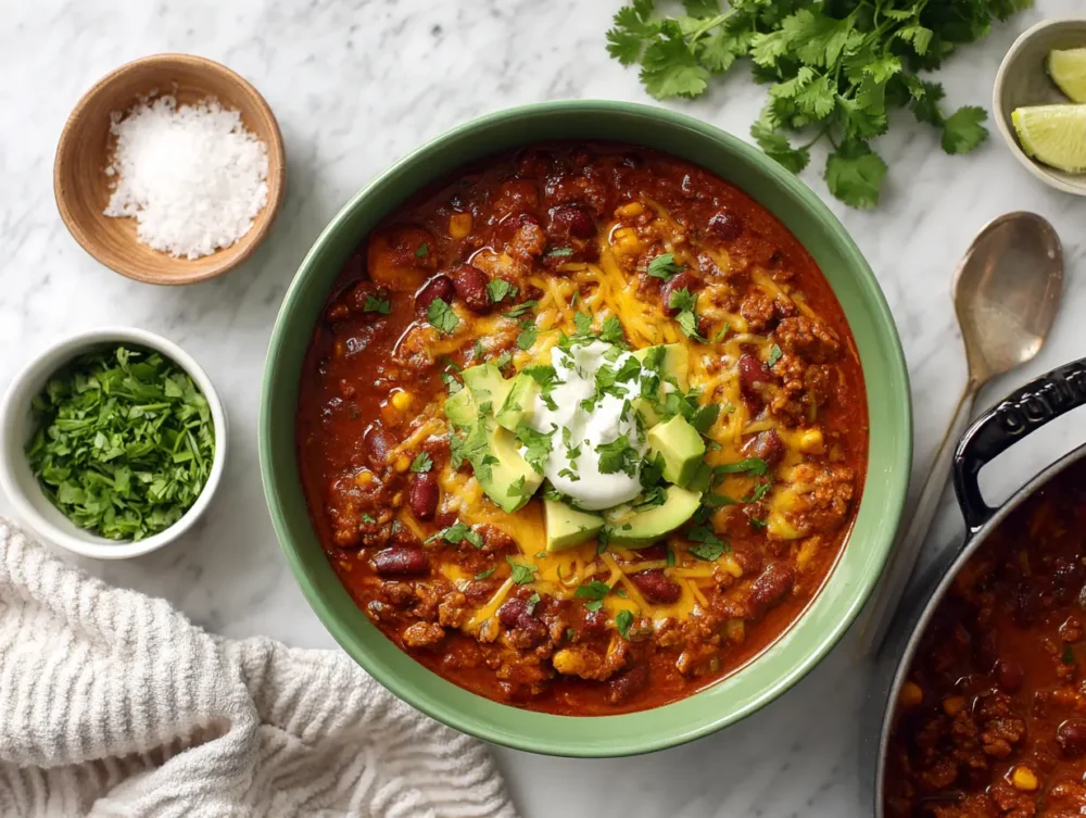 the easiest Bowl of Beef and Bean Taco Chili