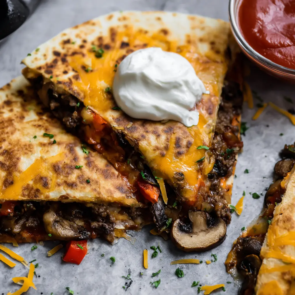 Blackstone Pizza Quesadilla with dipping sauce