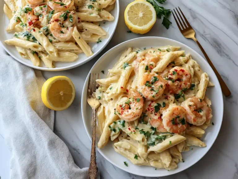 creamy plate of Cajun Shrimp Pasta Alfredo