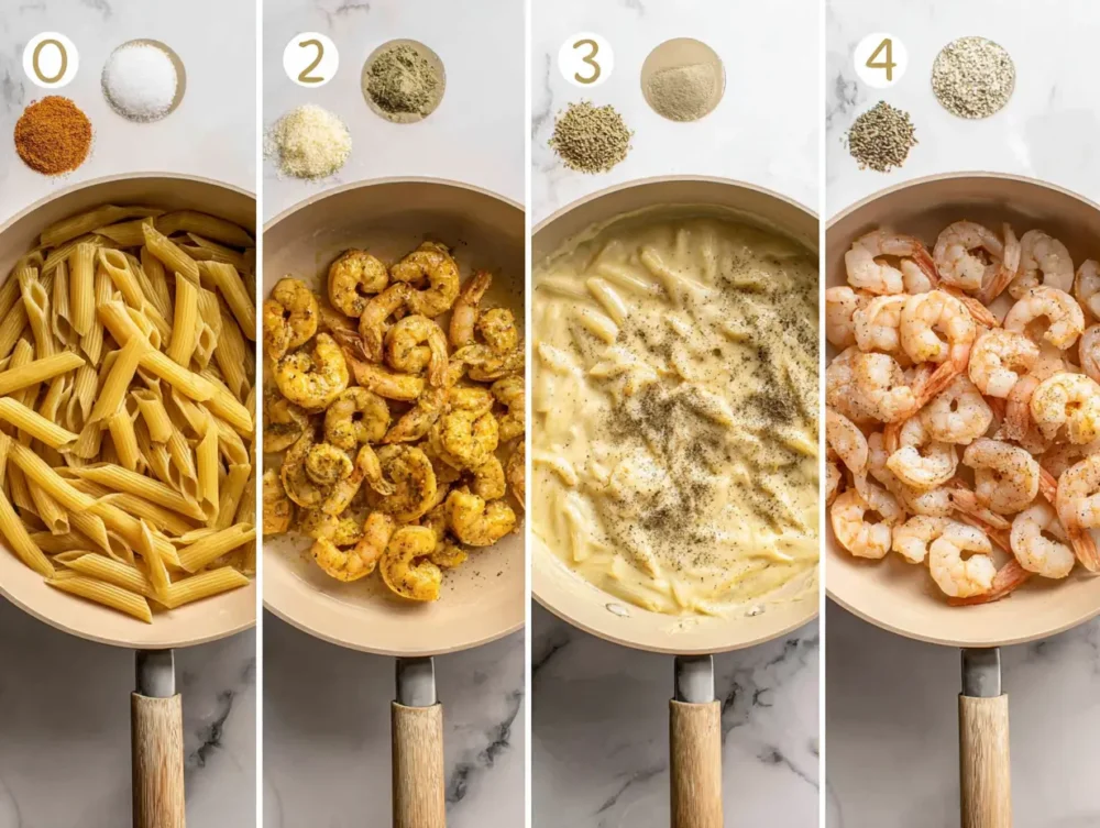 Preparing the Cajun Shrimp Pasta Alfredo