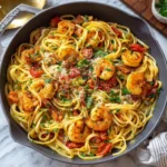 Close-Up of Cajun Shrimp Pasta no cream