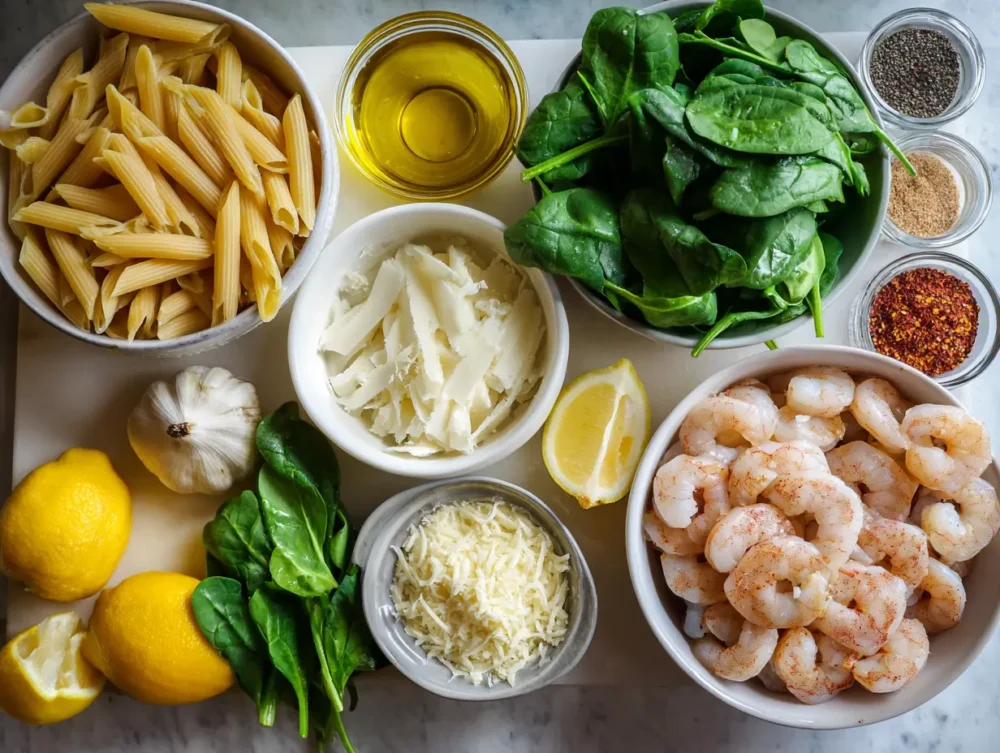 ingredients of creamy Cajun shrimp pasta