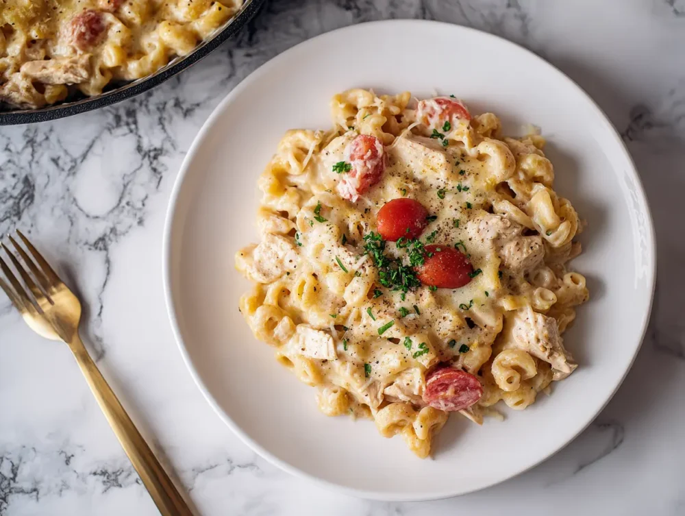 Ditalini pasta with chicken and cheese