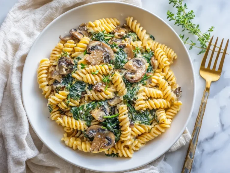 Fusilli Pasta with Spinach and Mushrooms
