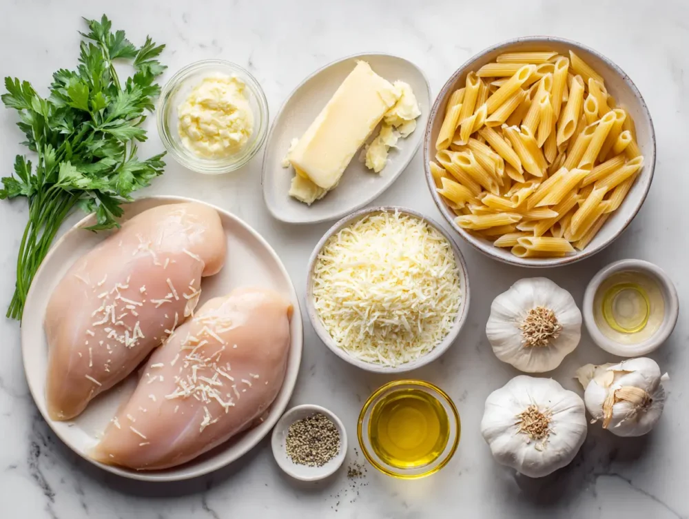 ingredients in  Garlic Parmesan Chicken Pasta
