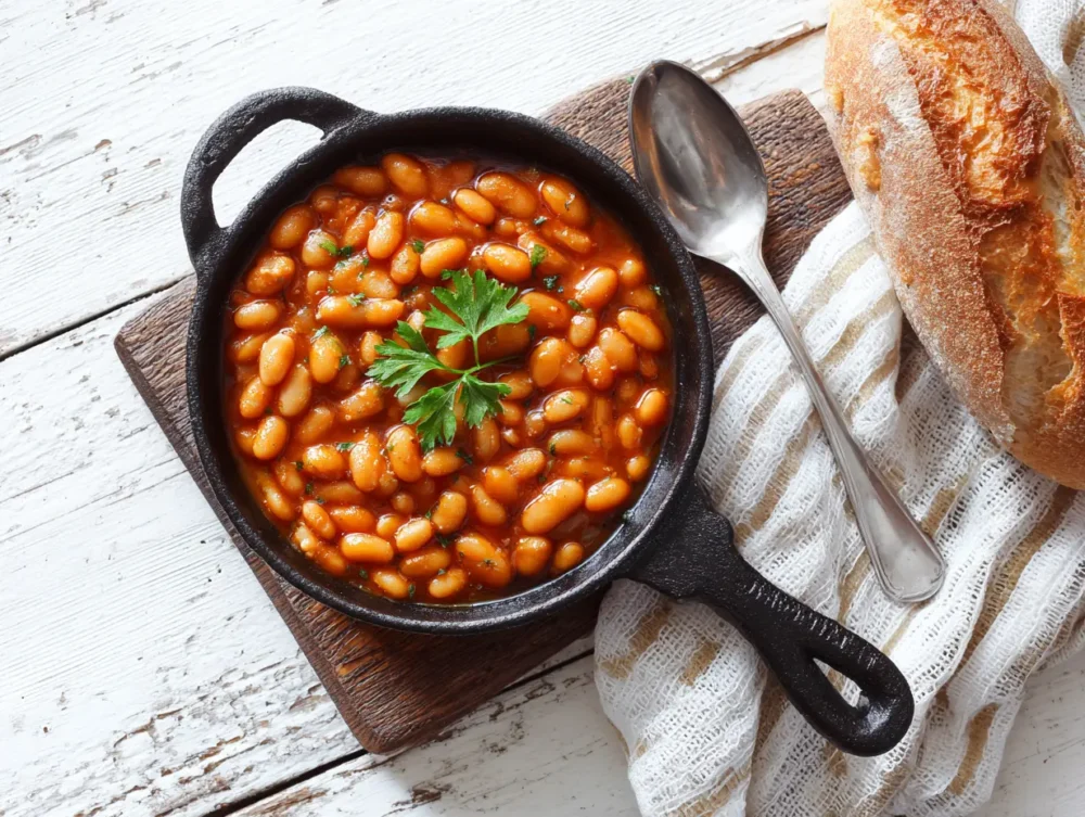 Close-up of perfectly baked beans fresh