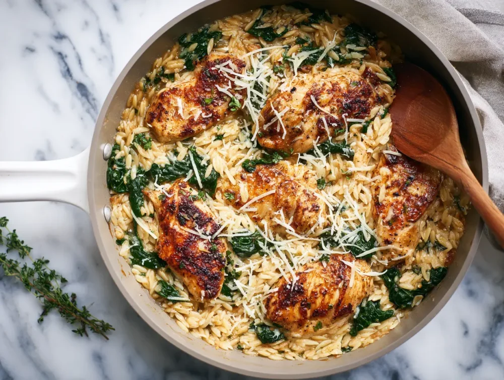 Close-up of Marry Me Chicken Orzo
