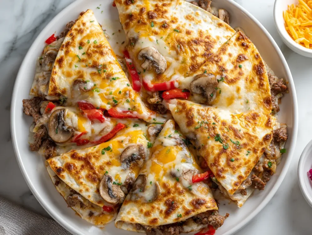 cheesy Baked meat pizza quesadilla