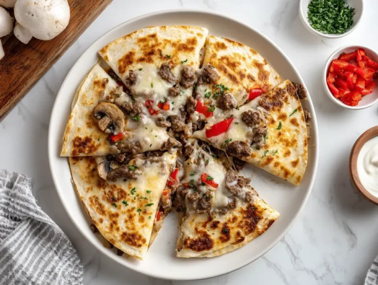 Baked meat pizza quesadilla