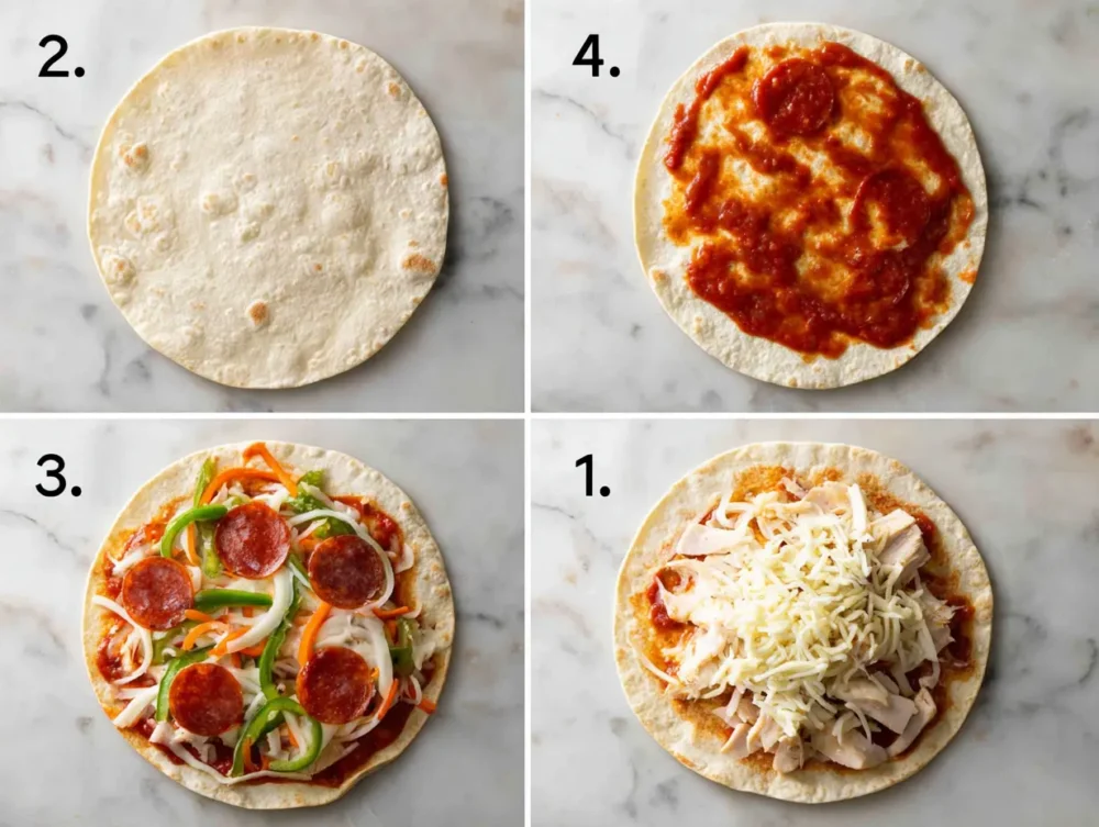 steps of Oven-Baked Pizza Quesadilla