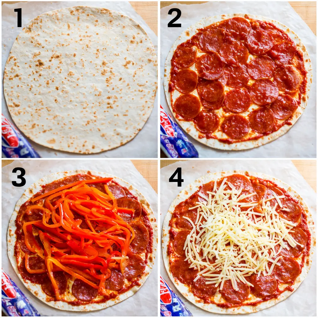 preparing homemade pizza quesadilla