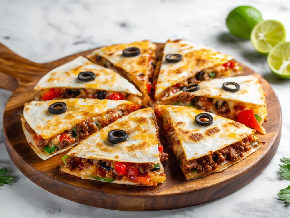 Pizza quesadilla with beef and veggies