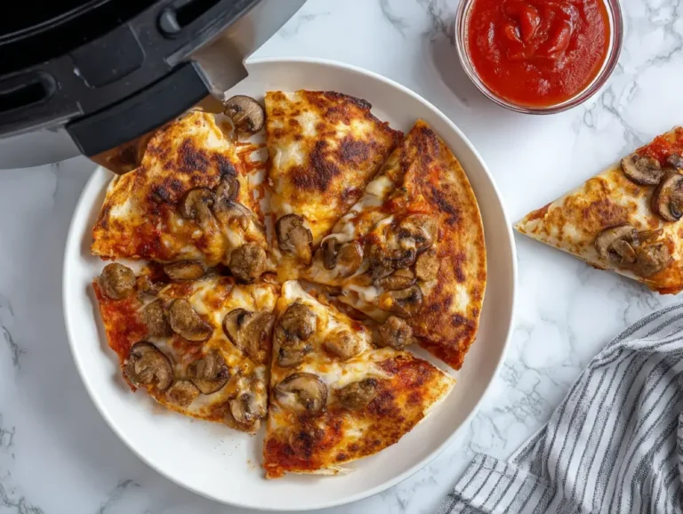 Golden brown pizza quesadilla made in an air fryer