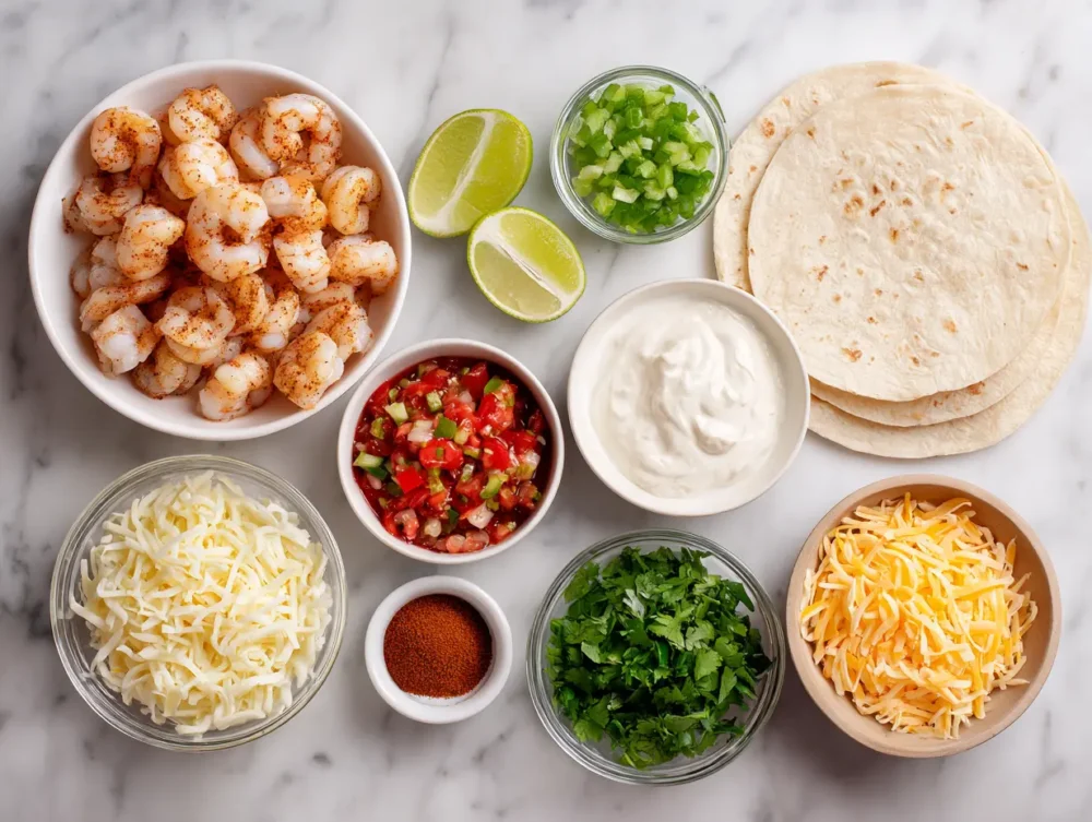 ingredients of Crispy shrimp quesadilla