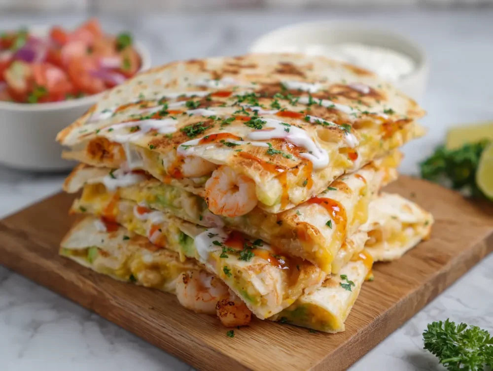 Variations of cheesy shrimp quesadilla