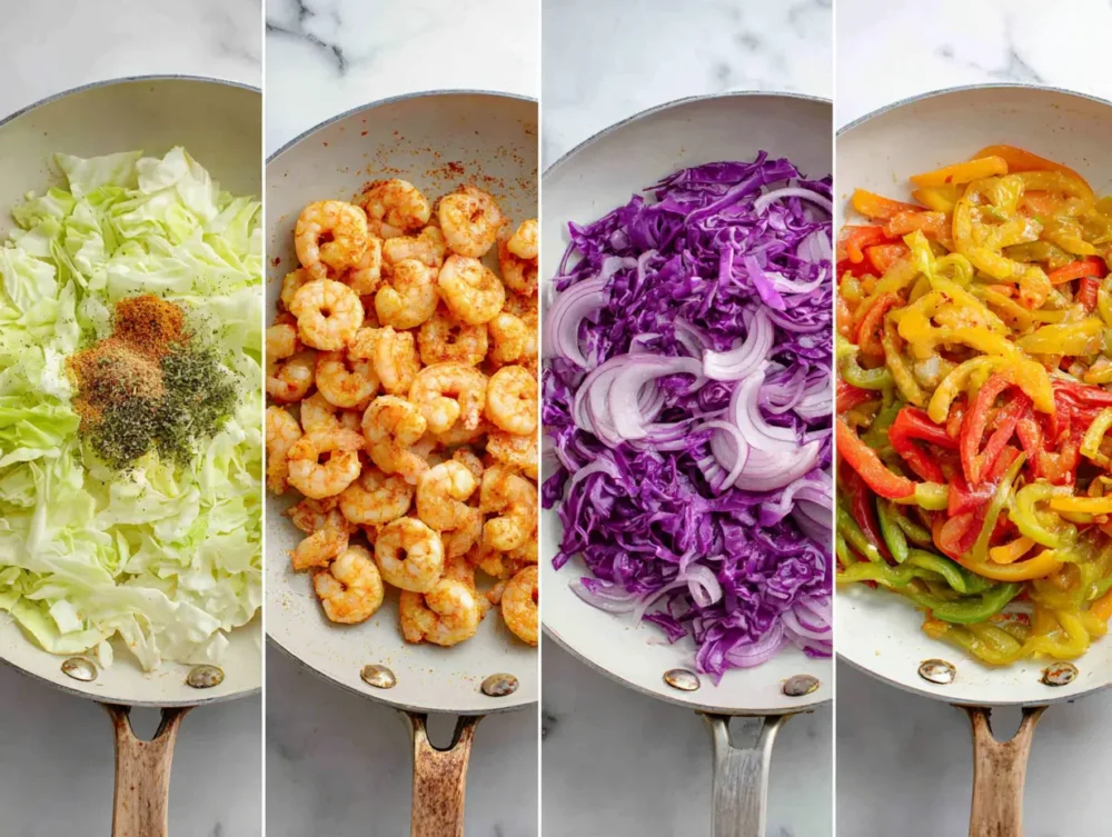 Preparing  Shrimp Sausage Cabbage