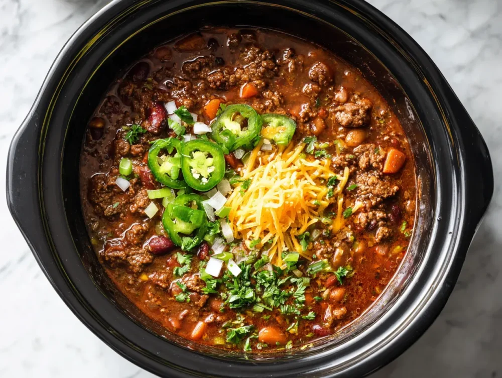 ready to present Slow Cooker Beef and Beans Chili