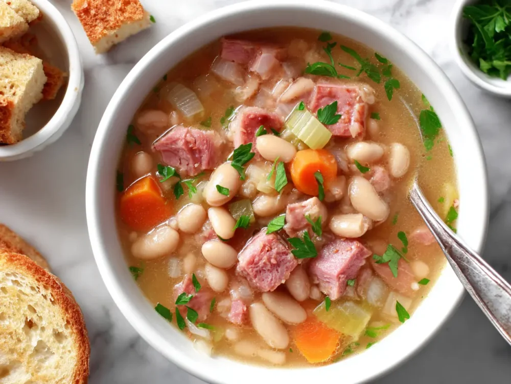 warm Slow cooker ham and beans soup
