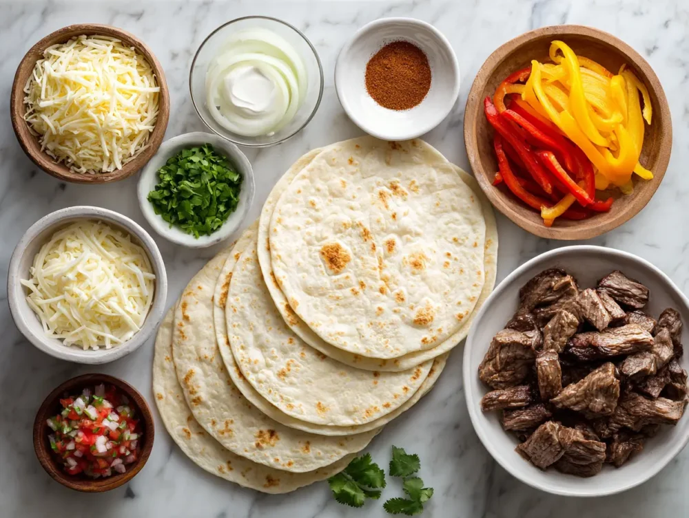 Ingredients for steak Quesadillas