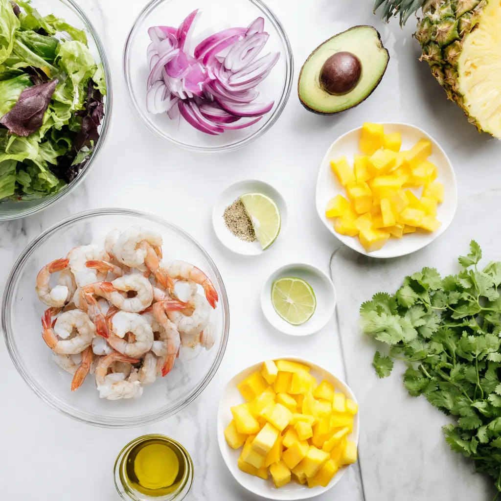 Tropical shrimp salad ingredients