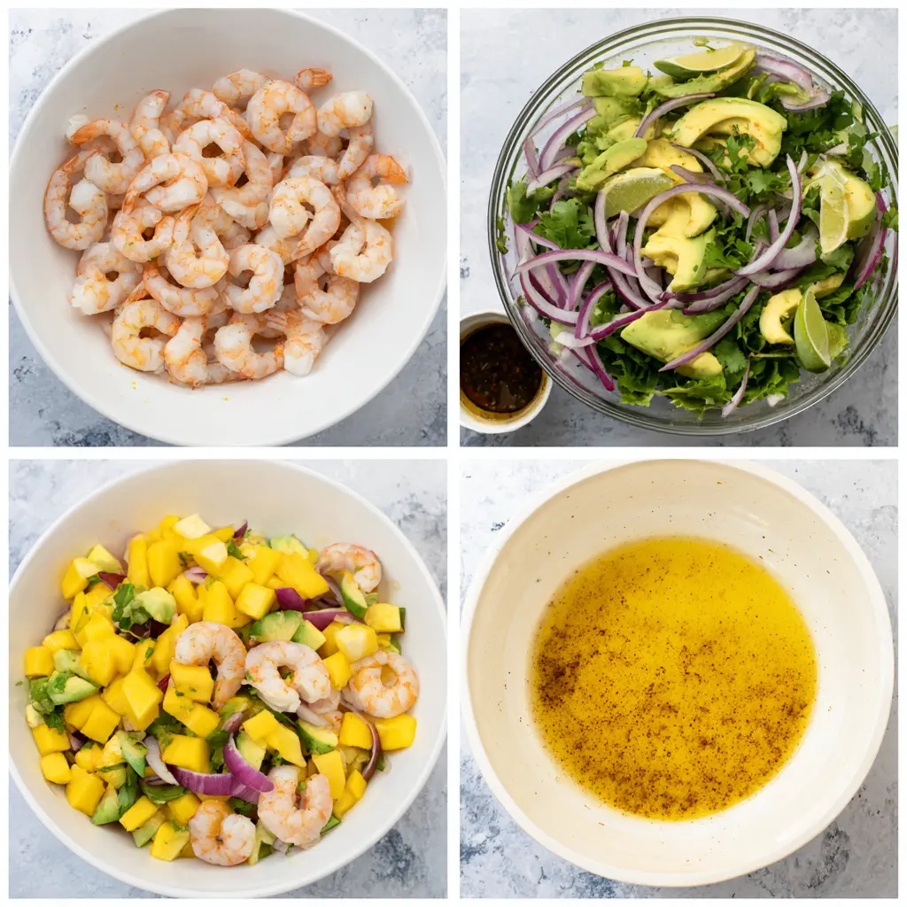 step by step preparing Tropical shrimp salad