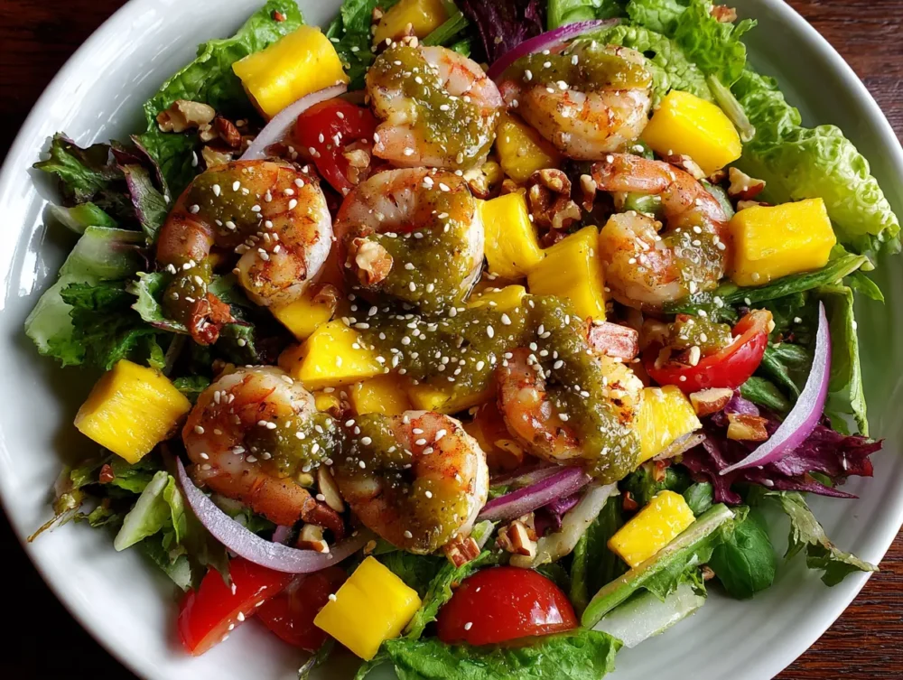Tropical shrimp salad with mango
