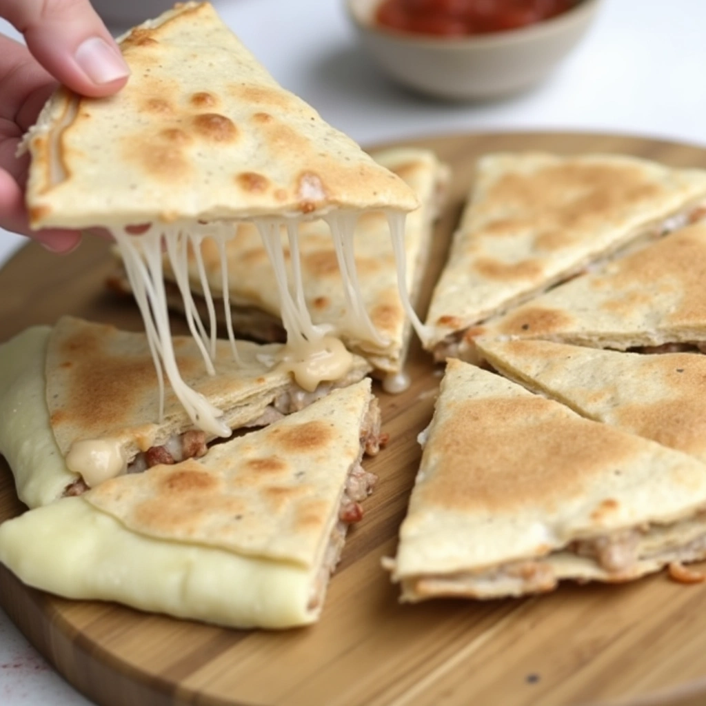 Golden brown pizza quesadilla made in an air fryer