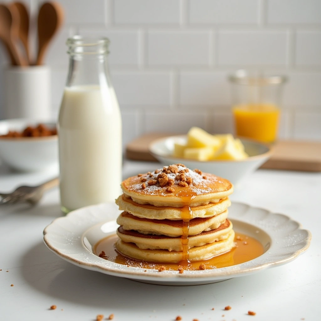 Mini pancake stack with maple syrup