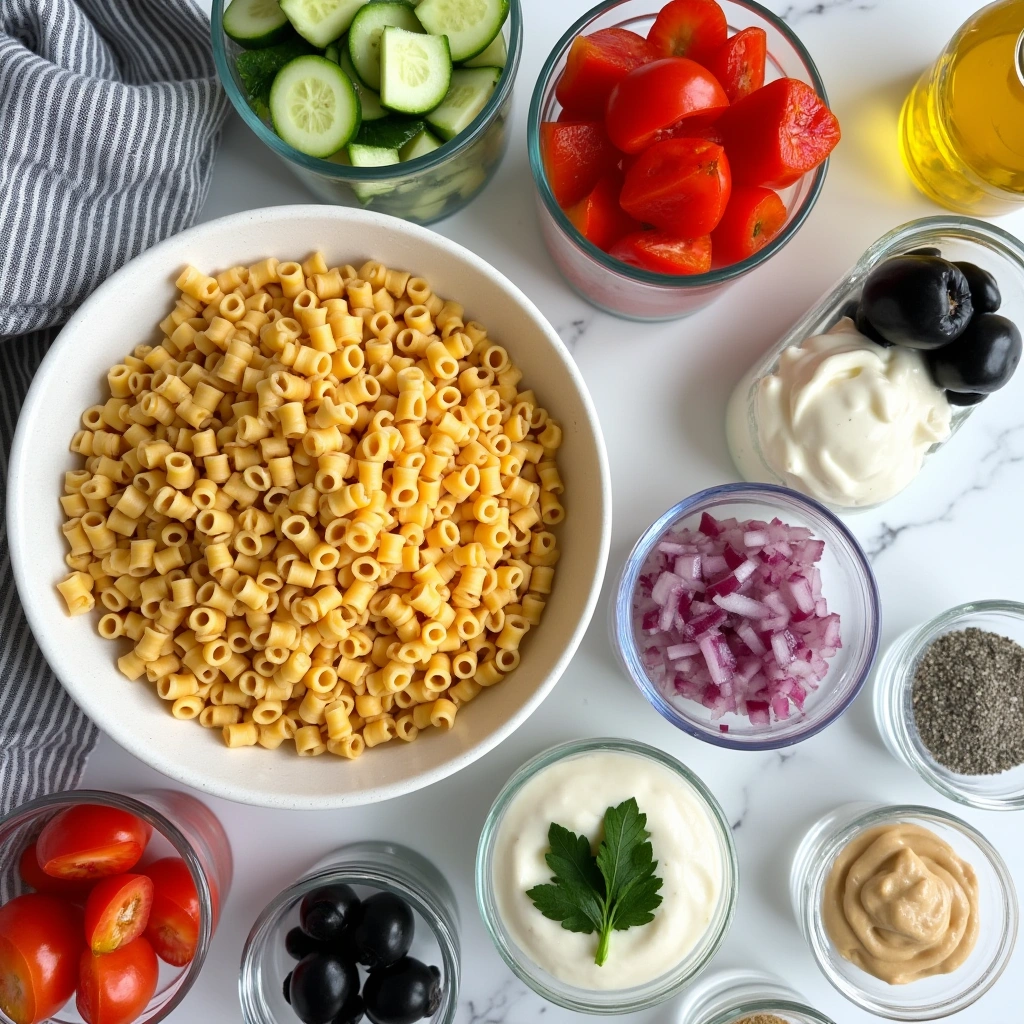 colorful ditalini pasta salad ingredients