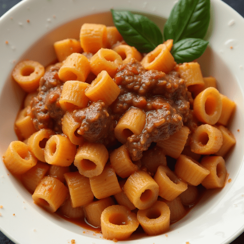 ditalini pasta with tomato sauce and fresh herbs