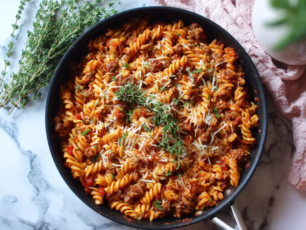 Fusilli pasta with  Ground beef