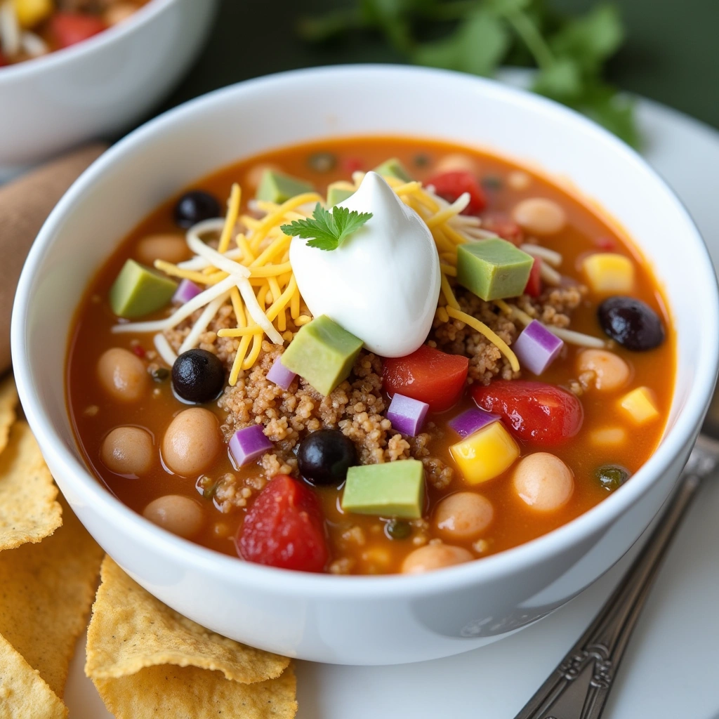 Close-up of simmering Beef and Bean Taco Chili