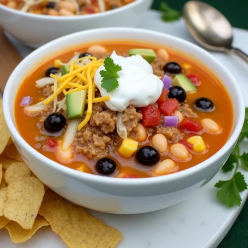 Bowl of Beef and Bean Taco Chili