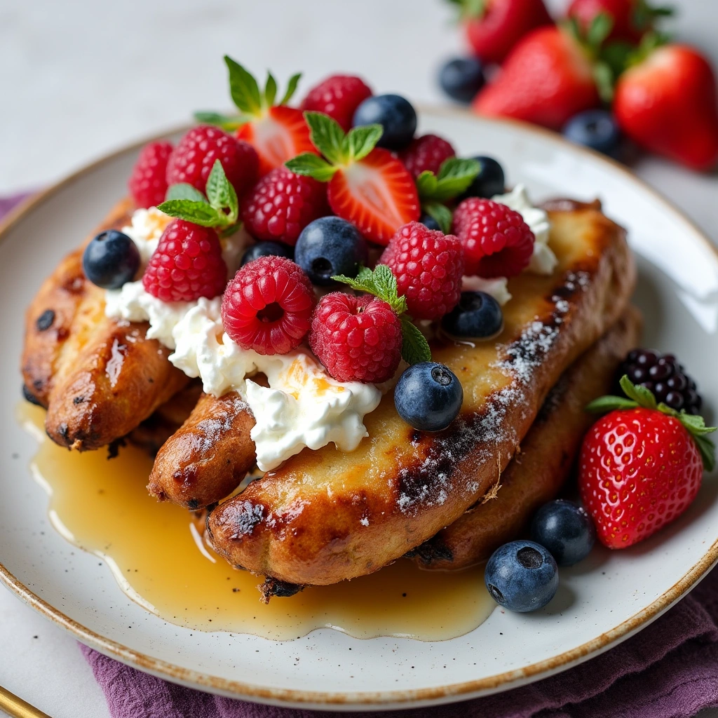 Croissant toast with fresh fruit 